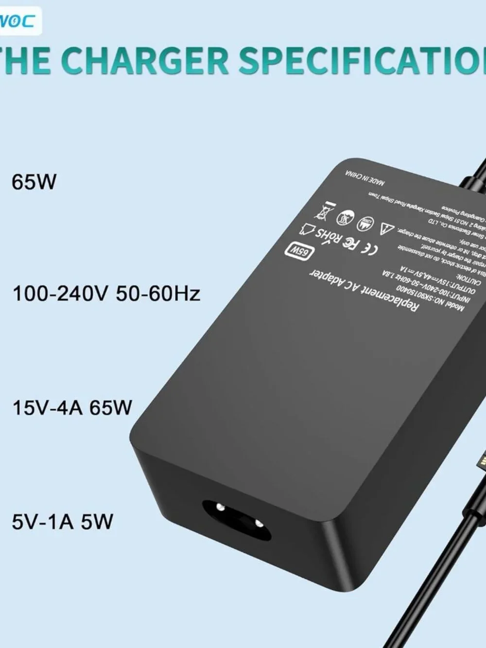 65W Surface Pro Charger Compatible with Microsoft Surface Pro 11,10, 9, 8, 7+, 6
